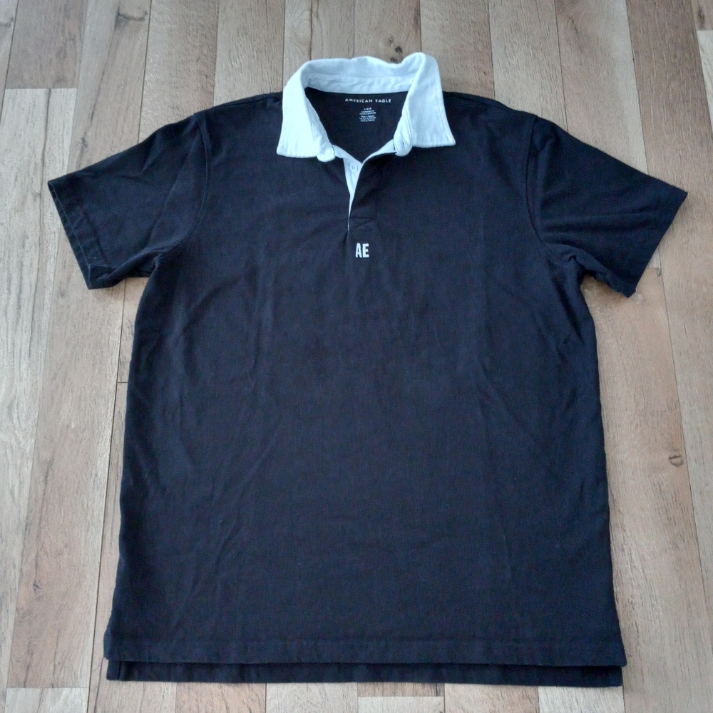 American Eagle Standard Fit Polo Shirt Black Short Sleeve